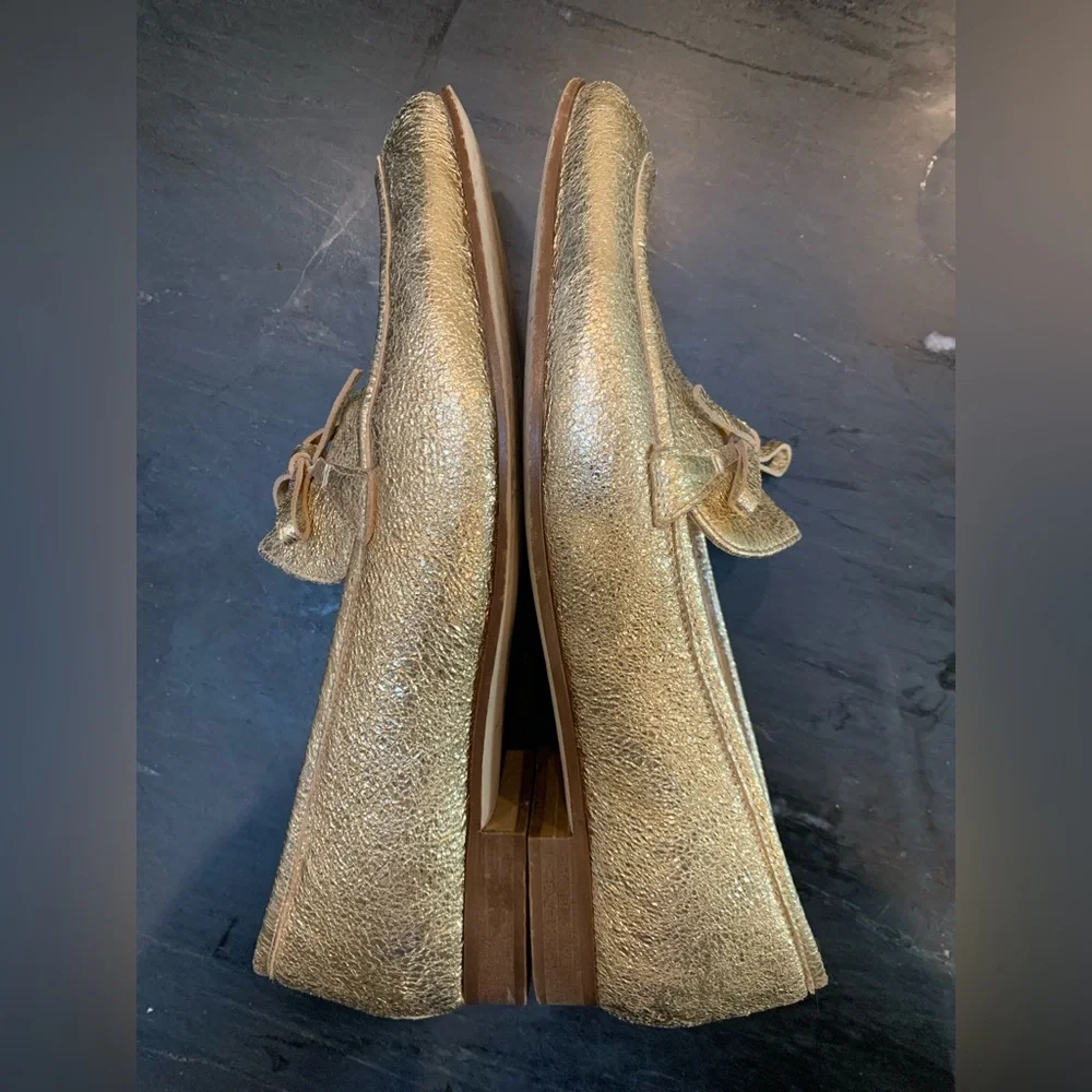 J. Crew Gold Leather Loafers ladies 9.5 - Picture 4 of 7